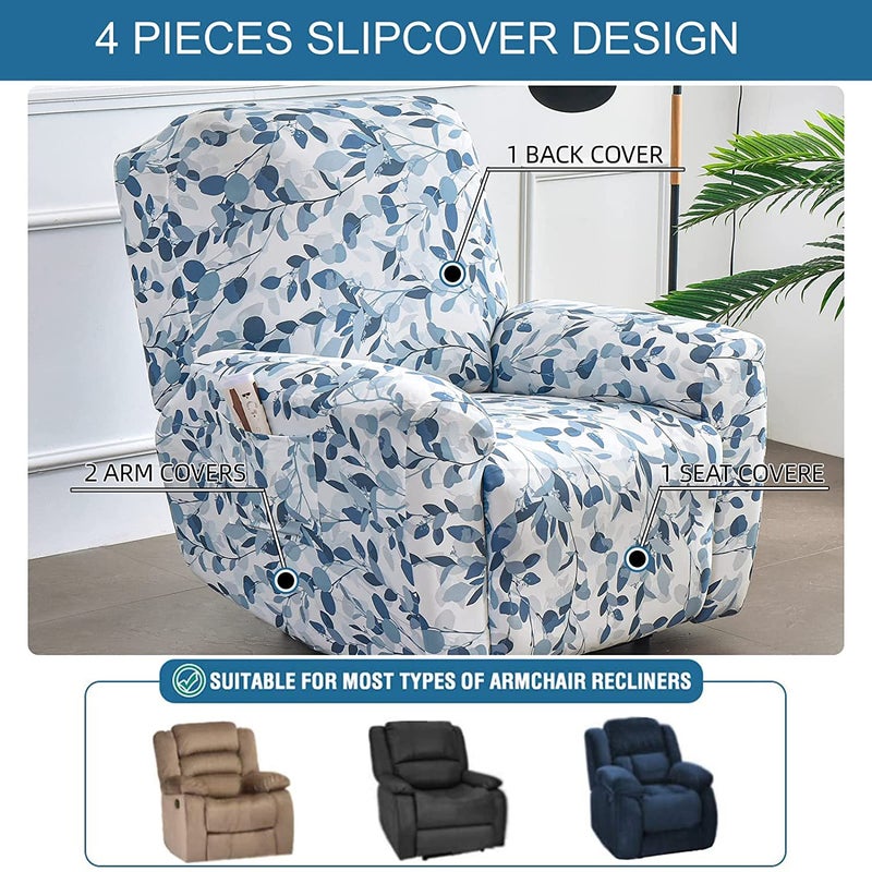 Eco-Ancheng Recliner Slipcovers 4-Pieces Lazyboy Recliner Covers Recliner Couch Covers Recliner Chair Cover Non Slip Reclining Slipcovers with Storage Pockets Furniture Protector for Living Room - Image 4